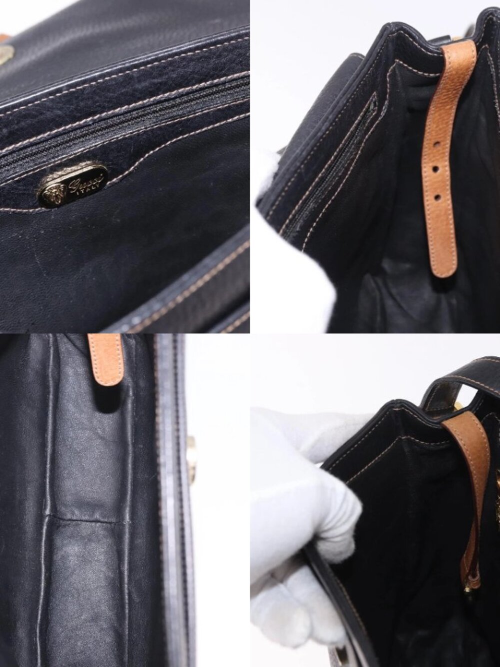GUCCI Shoulder Bag Leather Black Gold Auth ep14739 - Picture 14 of 15
